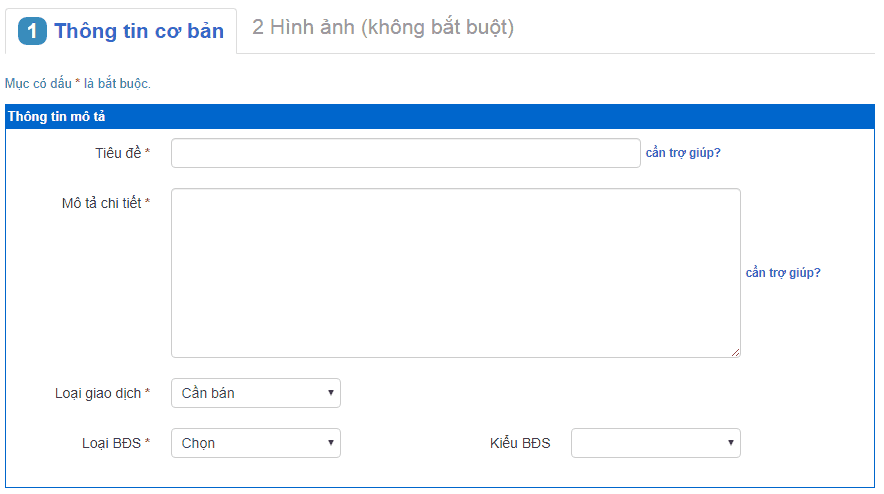 thông tin mô tả về bất động sản