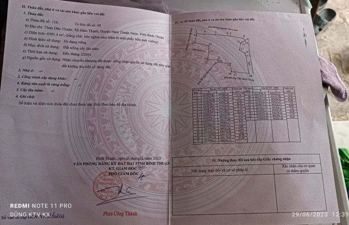 Cần bán diện tích 4.5 sào đất trồng cây lâu năm. pháp lý: 6246057