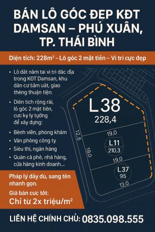 Bán lô đất đẹp kđt damsan - phú xuân, tp. thái bình 6308745