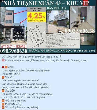 Thạnh xuân 43 - bán đất tặng nhà- khu vip - đường 7m thông- 6349379