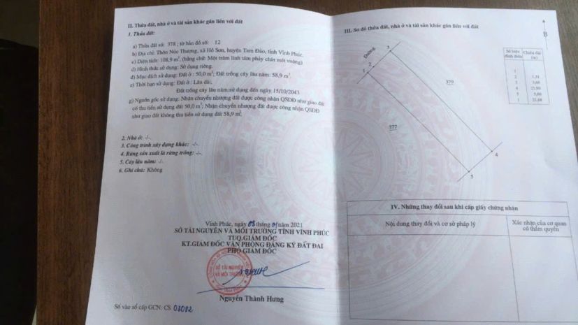 Bán lô đất 109m tại núc thượng,hồ sơn,tam đảo,vp, giá 750tr 6511063