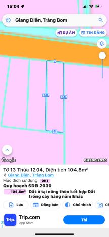 Bán 105m2 đất xã trảng bom, cạnh kdl thác giang điền, 1.25 6590773