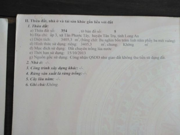 Chính chủ cần bán gấp đất tại xã tân phước tây - h. tân trụ 6618209