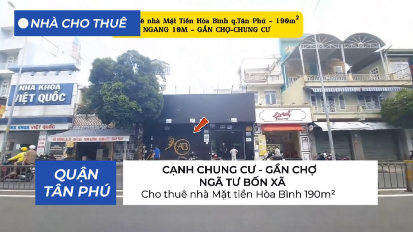 Cho thuê nhà mặt tiền hòa bình 190m²- ngang10m - gần 6619383