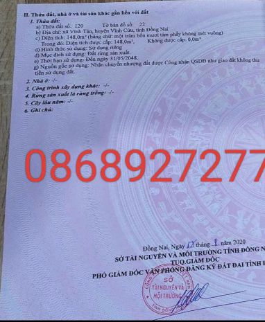 Chính chủ bán 148m2 đất tại xã vĩnh tân, huyện vĩnh cửu, 6635811