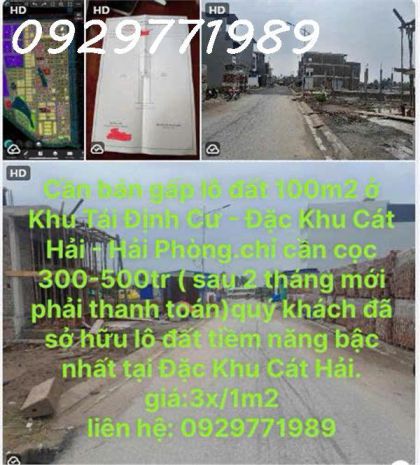 Cần bán gấp lô đất 100m2 ở khu tái định cư  đặc khu cát 6638912