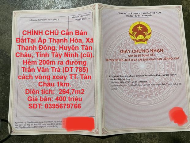 Chính chủ cần bán đấttại ấp thạnh hòa, xã thạnh đông, huyện 6641084