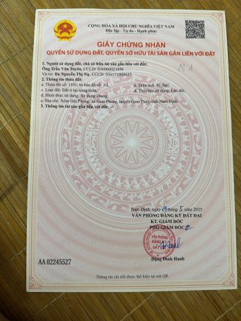 Đất nền quất lâm 1.55 tỷ  100m2 gần biển, đường ô tô, sổ 6659642
