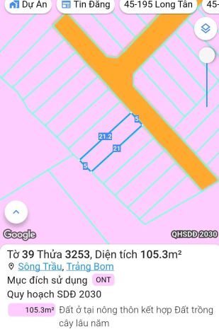 Chủ gửi 105m2 đất ở gần nguyễn hoàng, xã trảng bom, 900 tr 6663895