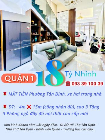 Nhà quận 1- mặt tiền phường tân định- xe hơi trong nhà 60m2 6679338