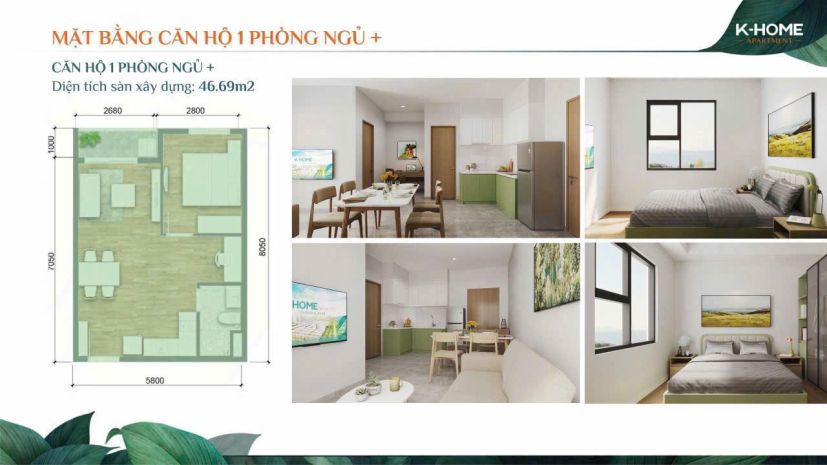Bán căn hộ khome 46,69m²  1 phòng ngủ riêng, giá chỉ 978 6690836