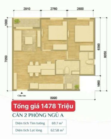 Căn hộ 2 phòng ngủ rộng rãi  giá chỉ 1,478 tỷ, vay 25 năm 6705722