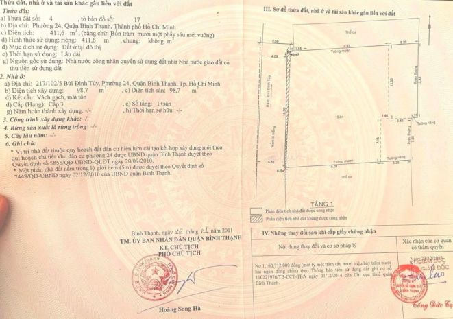 Chính chủ bán hxh bùi đình túy, p:24, q.bình thạnh: diện 6706012