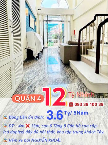 Bán nhà quận 4- doanh thu 3.6 tỷ5năm- 6 tầng 8 căn hộ cao 6707158