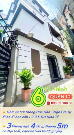 Hẻm xe hơi quận 10- đh kinh tế- 3 phòng ngủ 4 tầng 5m 6711685