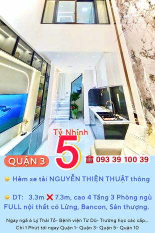 Nhà quận 3- hẻm xe tải nguyễn thiện thuật- ngang hơn 3m- 4 6711791