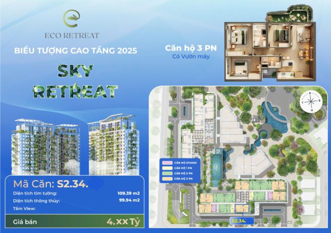 Căn hộ 3pn giá gốc sky retreat eco retreat giá tốt 4,3 tỷ 6733733