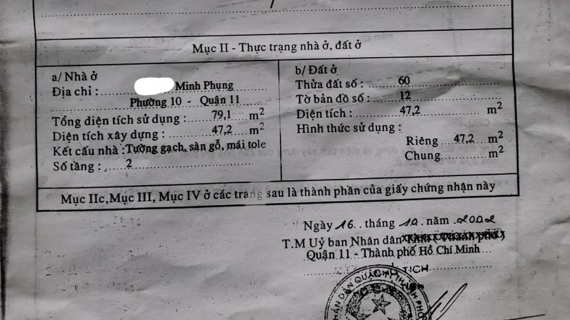 Nhà mặt tiền hẻm 427 minh phụng quận 11 cần bán 6742561