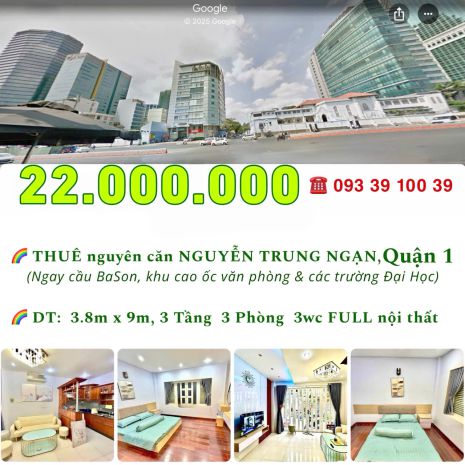 22 triệu: thuê nguyên căn quận 1 nguyễn trung ngạn cầu ba 6743581