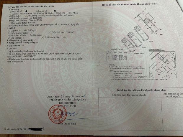 Chính chủ bán mặt tiền điện biên phủ, phường 4, quận 3. dt: 6761174