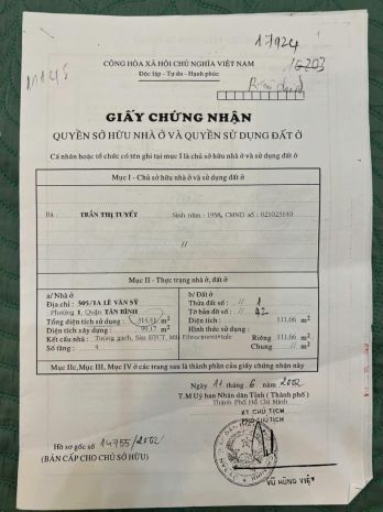 Chính chủ bán hxh đường lê văn sỹ, p1, tân bình: dt 6762868