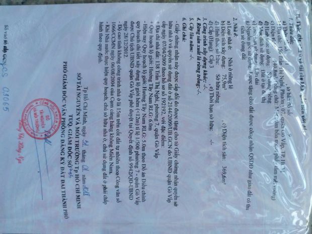 Chính chủ bán mặt tiền trần thị nghỉ, p.7, gò vấp: dt 6762965
