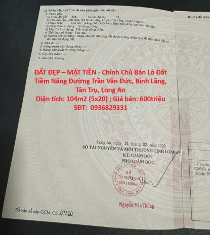 Đất đẹp  mặt tiền - chính chủ bán lô đất tiềm năng đường 6766238