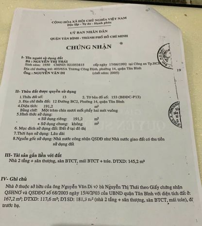 Chính chủ bán mặt tiền bàu cát 2, p14, q tân bình: dt 6773833