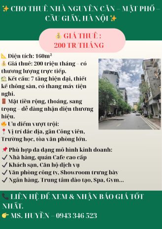 Cho thuê nhà nguyên căn  mặt phố  cầu giấy, hà nội 6785920
