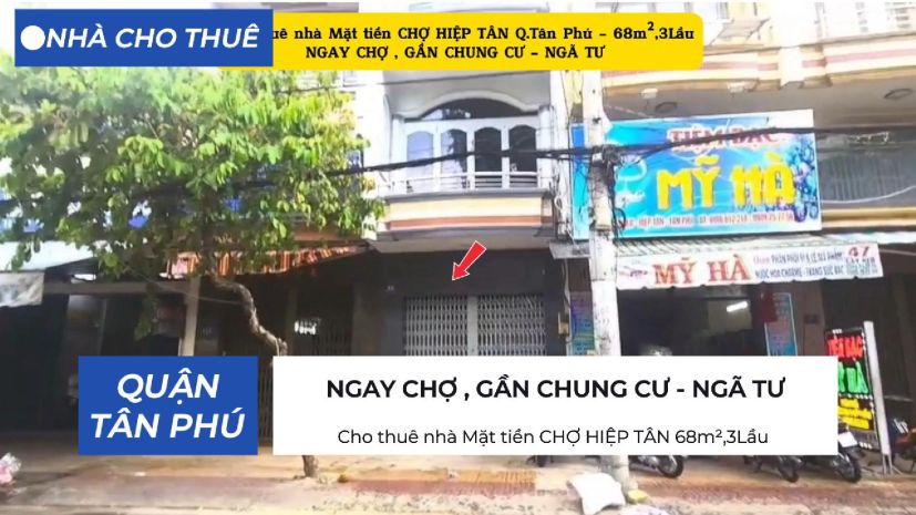 Cho thuê nhà mặt tiền chợ hiệp tân 68m²,3lầu 6789521