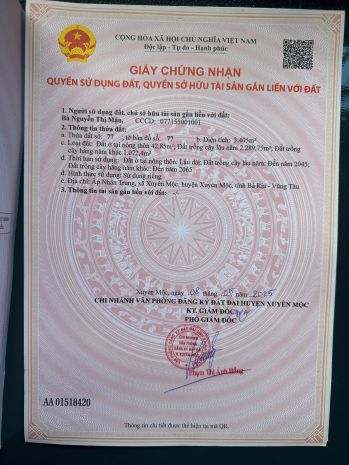 Chính chủ cần bán đất chính chủ  xã xuyên mộc, huyện xuyên 6798444