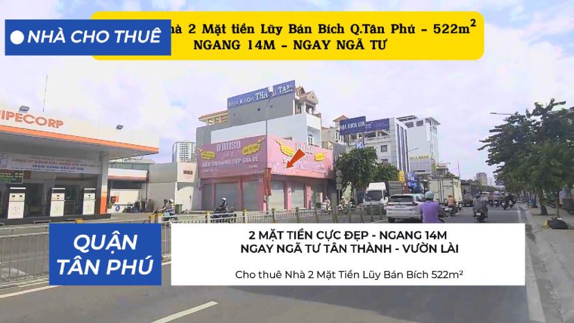 Cực hiếm - cho thuê nhà 2 mặt tiền lũy bán bích 522m² - 6801796