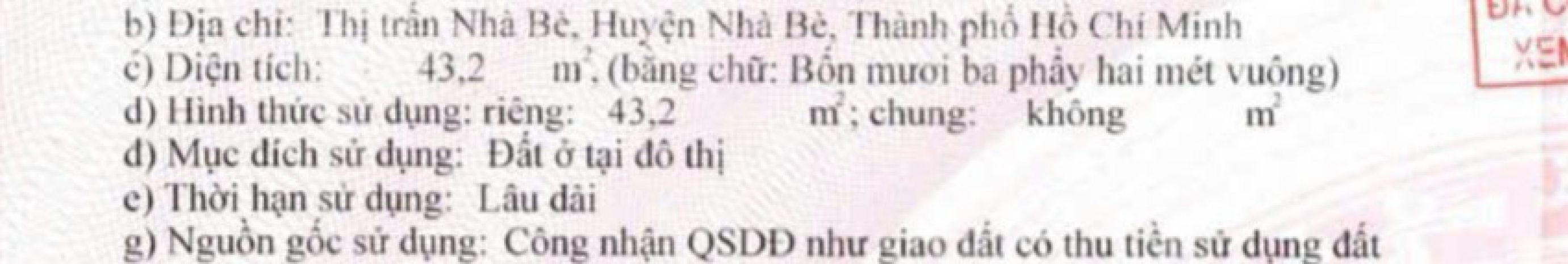 Bán đất thổ cư hẻm huỳnh tấn phát, nhà bè: 45m2, sổ hồng, 6803809