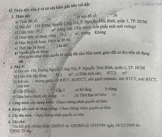 Chính chủ bán mặt tiền nguyễn công trứ, p.nguyễn thái bình, 6807698