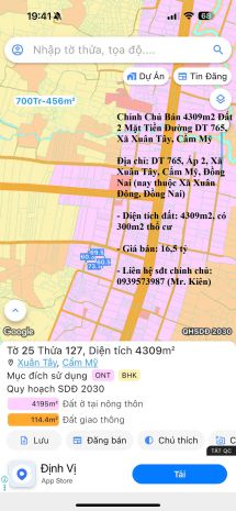 Chính chủ bán 4309m2 đất 2 mặt tiền đường đt 765, xã xuân 6809331