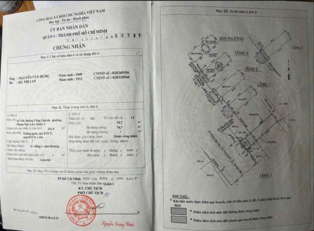 Chính chủ bán mặt tiền cống quỳnh, p. phạm ngũ lão, q.1: 6850224