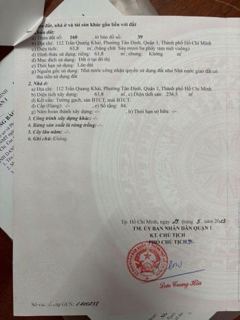 Bán nhà mặt tiền 112 trần quang khải, tân định 6853084