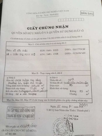 Chính chủ bán mặt tiền huỳnh văn bánh, p.12, phú nhuận: dt 6853656