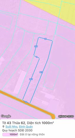 Lô đất 1000m² ngang 10m, sổ hồng riêng, đường 3m, gần 6854065