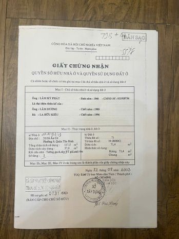 Chính chủ bán hxh âu cơ, phường 9, tân bình: 8.5x24.14m, 6901747