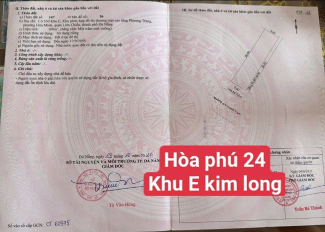 Bán đất hoà phú 24 - khu e kim long - trục thông nguyễn 6908697