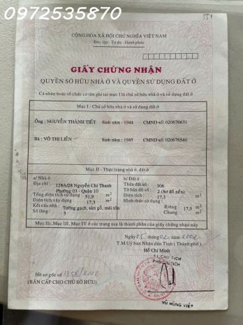 Bán nhà 118 nguyễn chí thanh quận 10 giá cả thương lượng 6915553