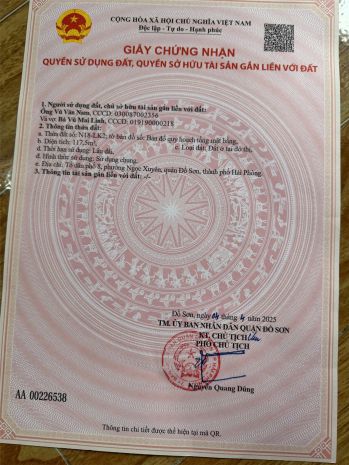 Bán lô đất đấu giá đồng nẻo  ngọc xuyên  đồ sơn  117,5m² 6919588