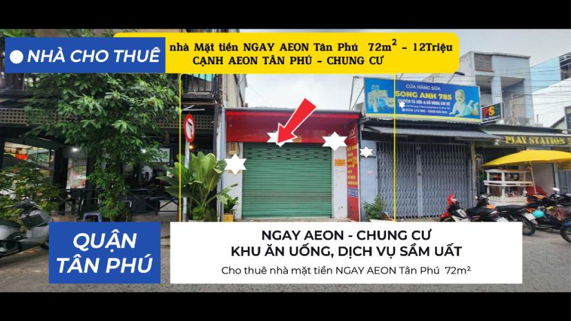 Cho thuê nhà mặt tiền ngay aeon tân phú  72m² - 12triệu 6925641