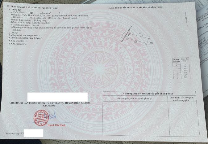 Bán đất 100 m2 thổ cư đường 7m, gần chợ diên lạc, diên khánh 6934368