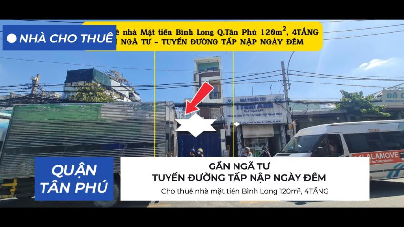 Cho thuê nhà mặt tiền bình long 120m², 4tầng - 18triệu - 6945322