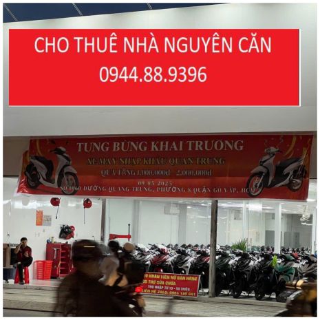 Cho thuê mặt bằng quang trung, p.8, gò vấp, 10.5x30m, 90tr, 6948960