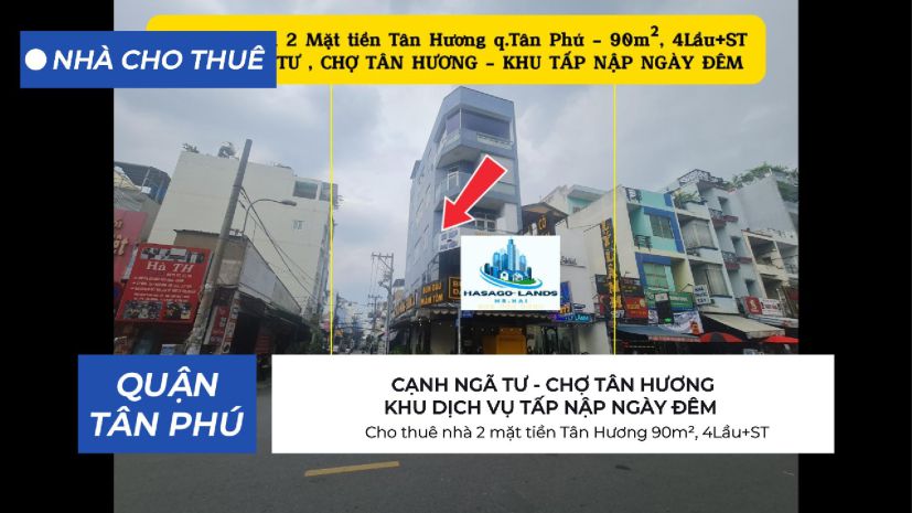 Cho thuê nhà 2 mặt tiền tân hương 90m², 4lầu+st - cạnh ngã 7009375