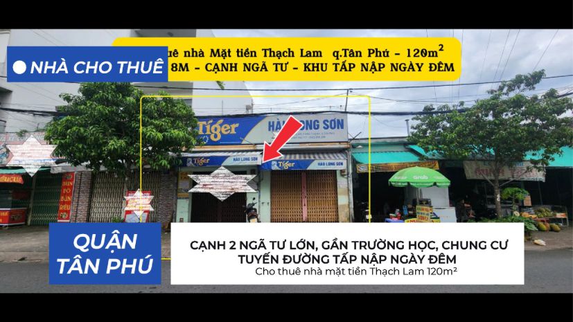 Cho thuê nhà mặt tiền thạch lam 120m², ngang 8m - cạnh ngã 7009383
