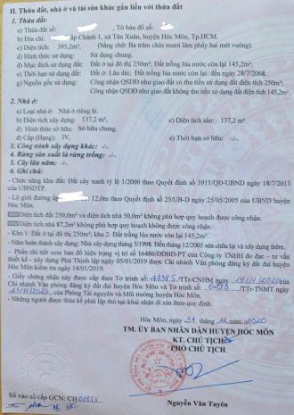 Chính chủ cần bán lô đất kèm nhà tại xã tân xuân, hóc môn, 7023005